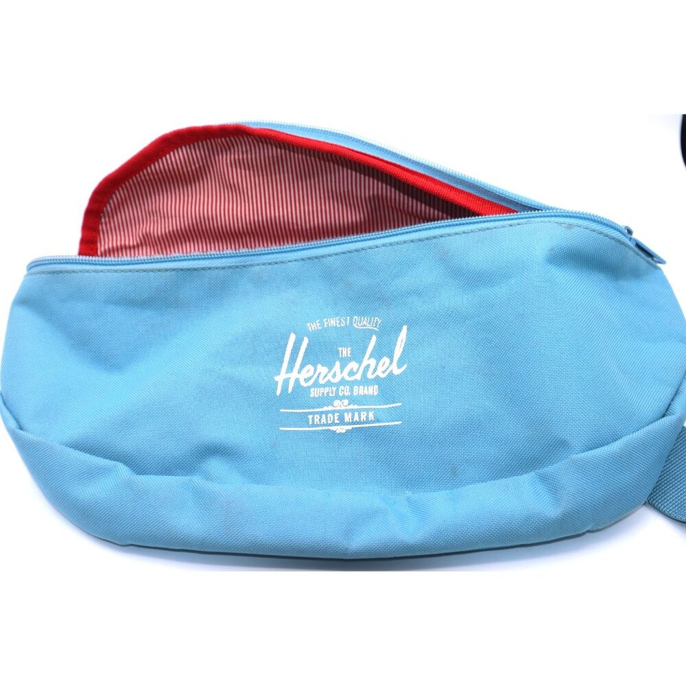 Herschel Blue Waist Pack With Adjustable Strap & Red Striped Lining
